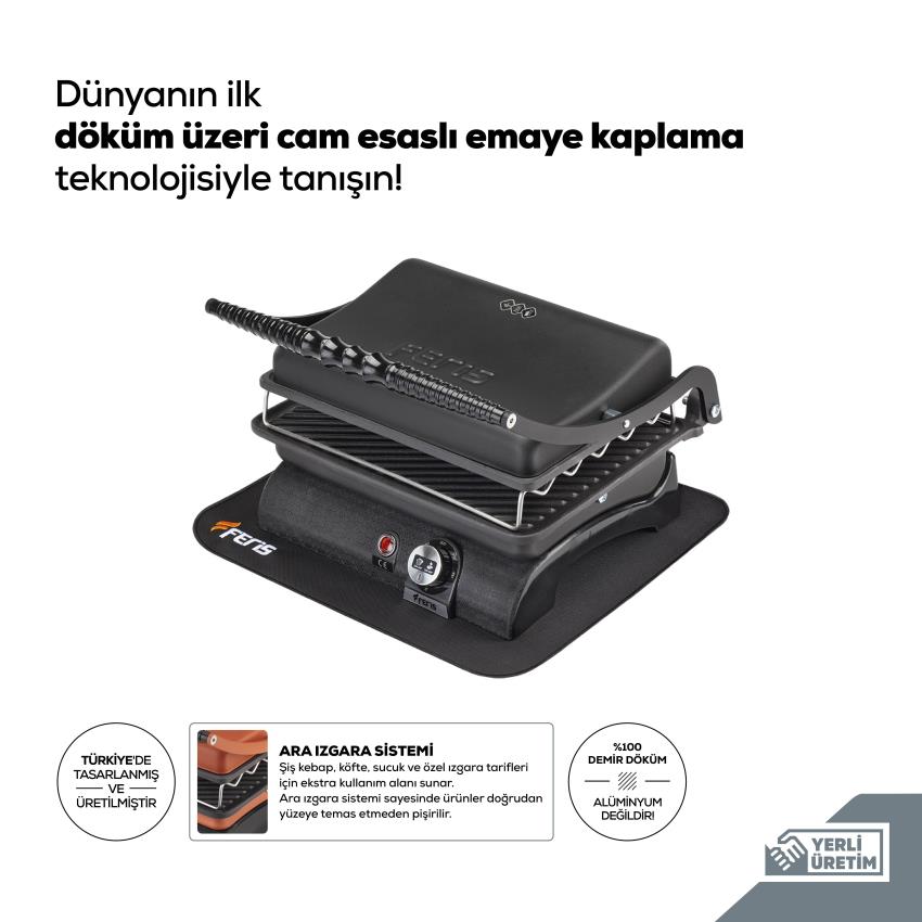 Feris Premium Döküm Tost Makinesi Emaye Kaplamalı Siyah