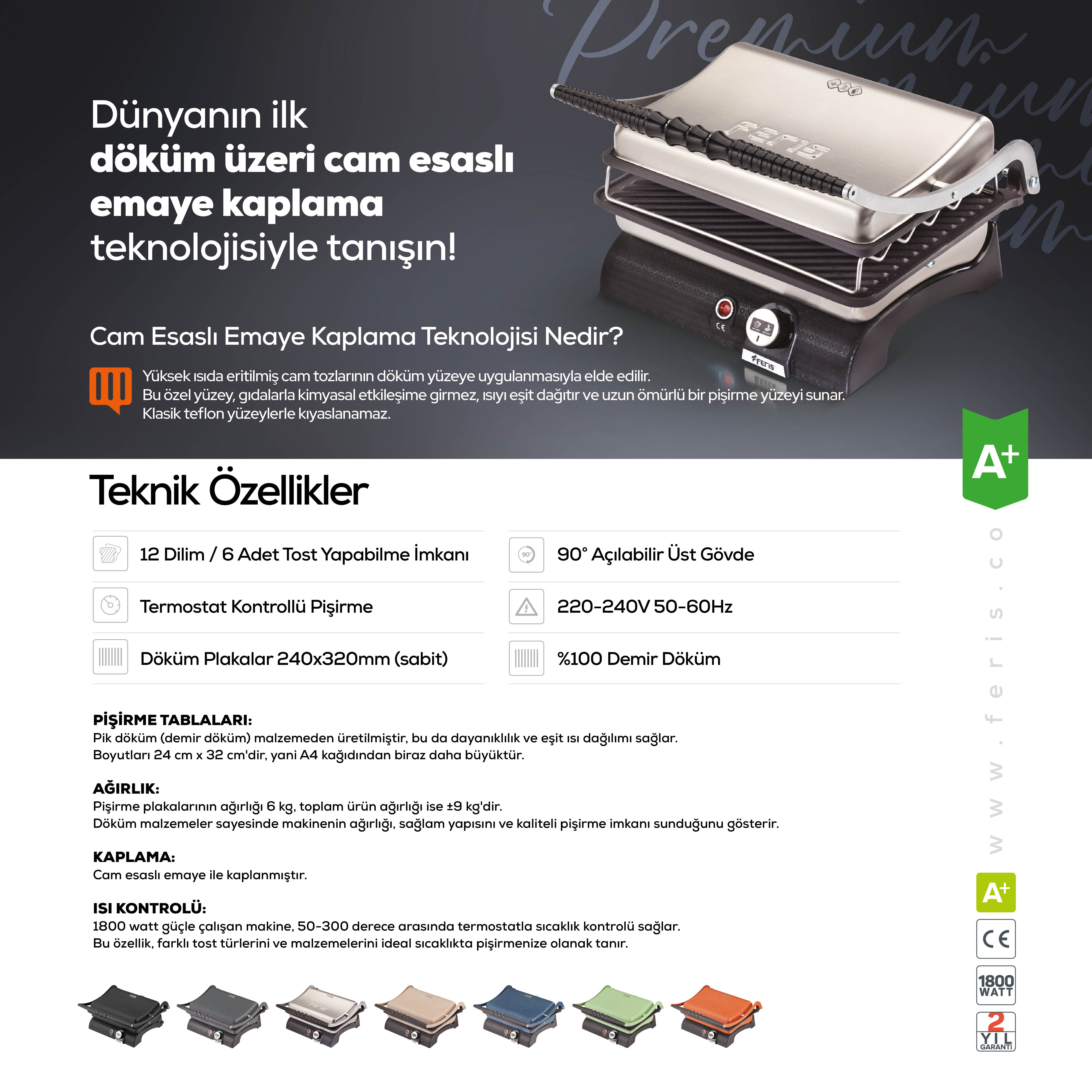 Feris Premium Döküm Tost Makinesi Emaye Kaplamalı